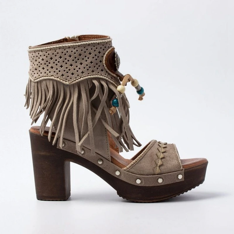 Women Shoes Sandals Retro Booties Copen Toe Ladies Gladiator Vintage Boots Casual Tassel Rome Summer Platform Shoes High Heels