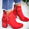 Red Tassel Ankle Shoes Women's Shoes Single Boots Autumn Winter Pointed Toe Thick with Short Boots Leather Boots Women
