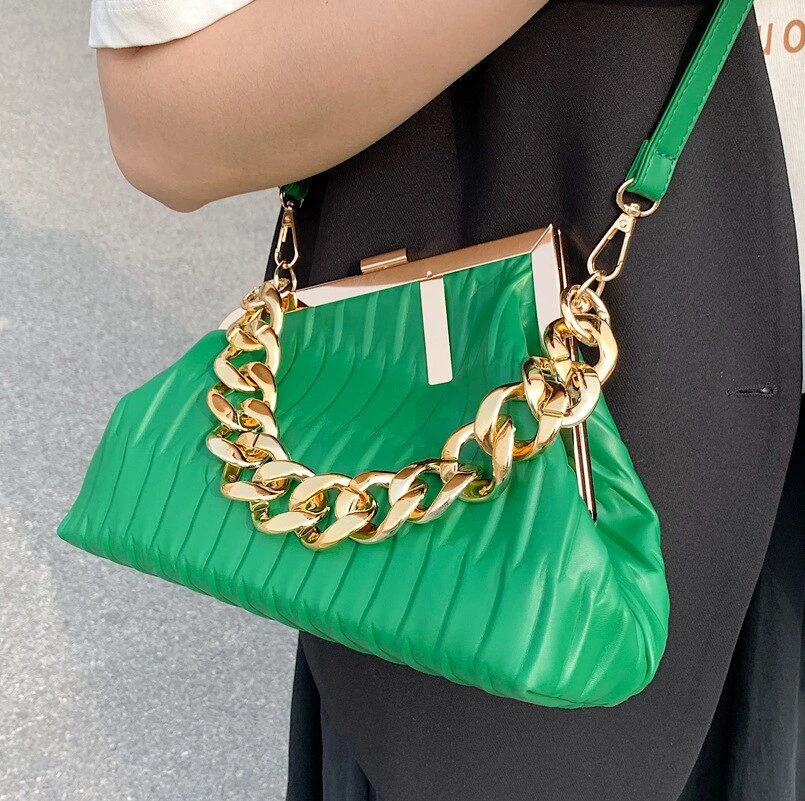 Fashion Triangle Design gold Thick Chain Shoulder Crossbody Bag For Women  New Luxury Brand Handbag Large Party Cluth - Image 4