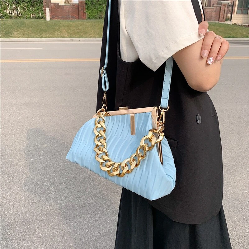 Fashion Triangle Design gold Thick Chain Shoulder Crossbody Bag For Women  New Luxury Brand Handbag Large Party Cluth - Image 5