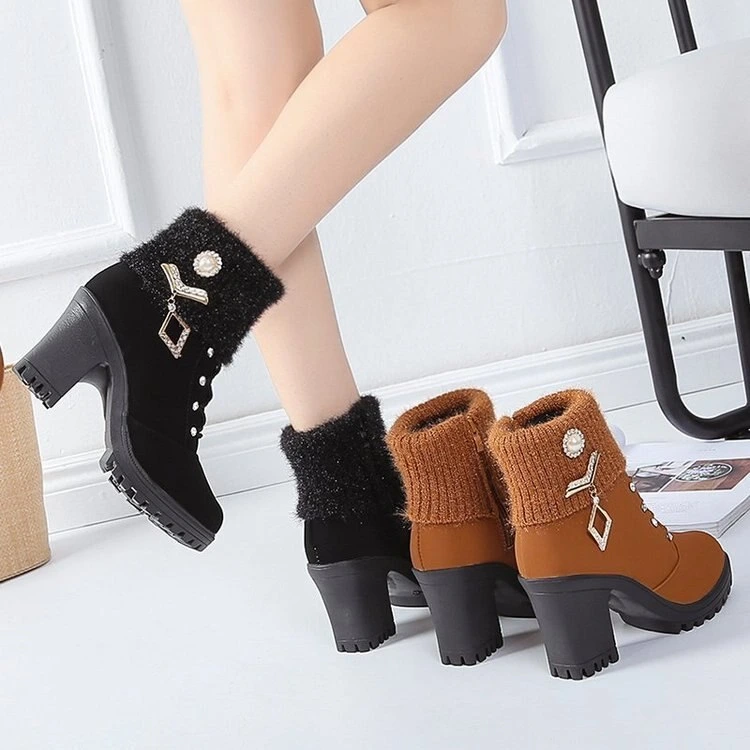 Women Boots Winter Outdoor Keep Warm Fur Boots Waterproof Women's Snow Boots Thick Heel with Round Head Short Boot - Image 5