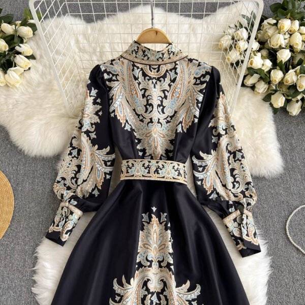 Vestidos Women Palace Retro Printing Dress Autumn And Winter Long Sleeve Elegant Single Breasted A-Line Shirts Dresses Robe - Image 2