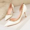 Fashion Rivets Stiletto Women Pumps OL Office High Heel Ladies Shoes Sexy Side Cut-Outs Pointed Toe Red Wedding Shoes Woman