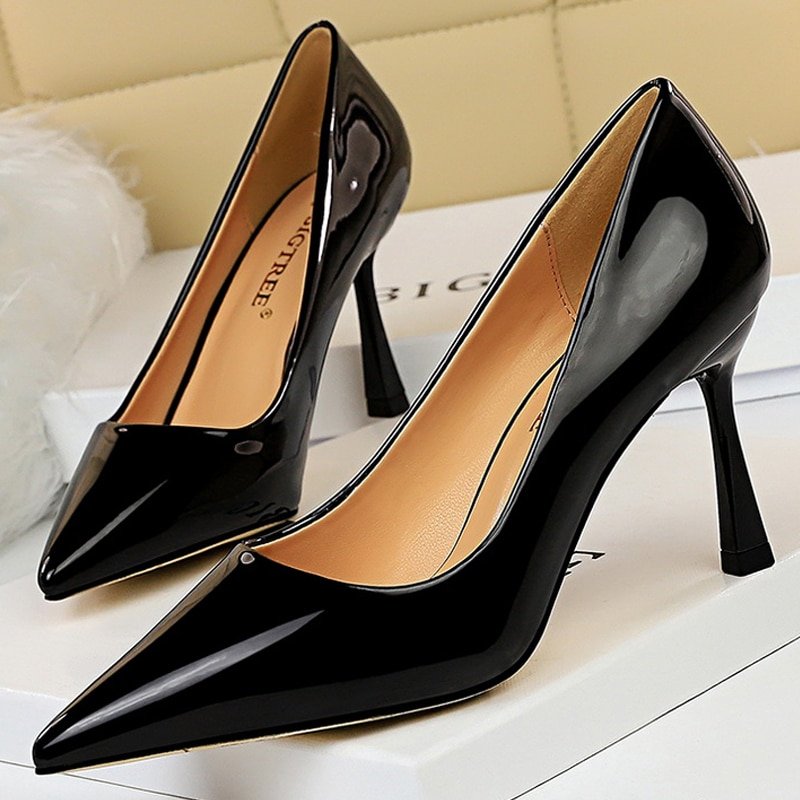 Shoes Patent Leather Shoes Woman Pumps Pointed Toe Women Heels Stiletto ...