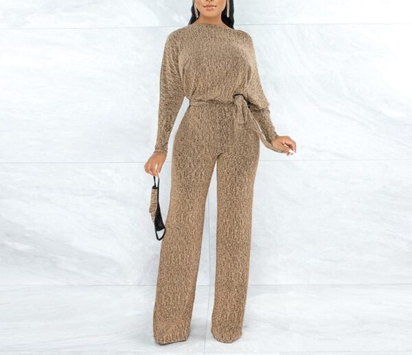 Jumpsuits Women  Spring Long Sleeve High Waist Loose Belt Wide Leg Jumpsuit Elegant Office Ne Piece Outfit Party Overalls