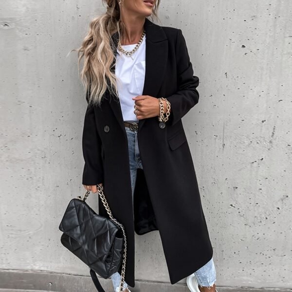 Lady Fashion Long Sleeve Outerwear Elegant Autumn Winter  Long Overcoat Women Casual Loose Turn-Down Collar Woolen Coat Tops - Image 5