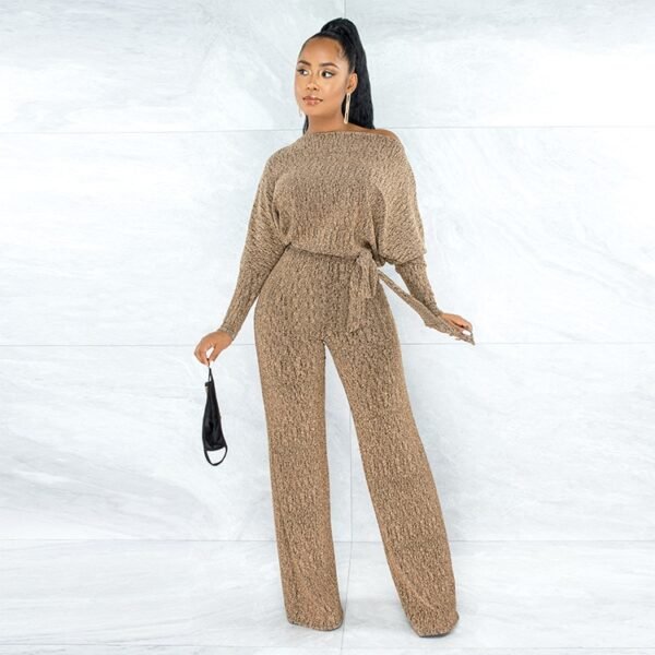 Jumpsuits Women  Spring Long Sleeve High Waist Loose Belt Wide Leg Jumpsuit Elegant Office Ne Piece Outfit Party Overalls - Image 3