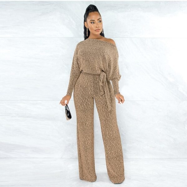 Jumpsuits Women  Spring Long Sleeve High Waist Loose Belt Wide Leg Jumpsuit Elegant Office Ne Piece Outfit Party Overalls - Image 2