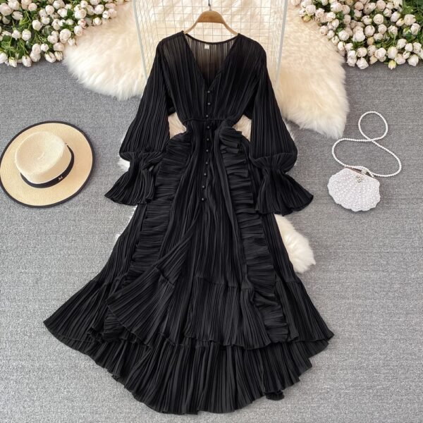 Holiday Style Ankle Length Long Dresses Women  Spring New V Neck Puff Sleeve Lace Elegant Evening Party Summer Dress - Image 12