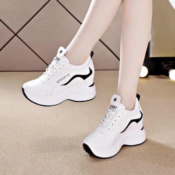 Women Leather Platform Sneakers Spring Trainers White Shoes High Heels Wedge Outdoor Sport Shoes Breathable Casual Shoes New - Image 2