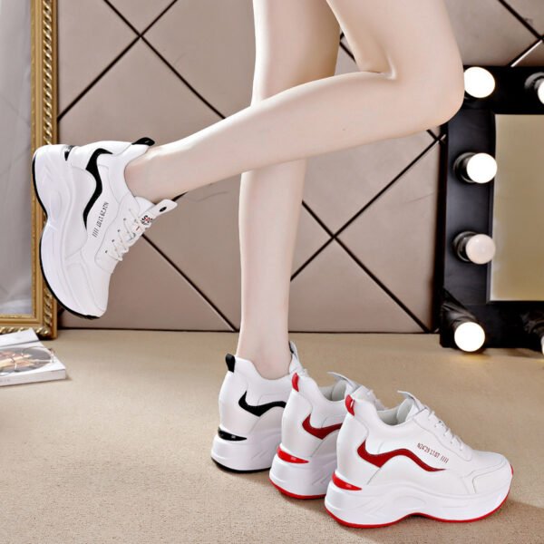 Women Leather Platform Sneakers Spring Trainers White Shoes High Heels Wedge Outdoor Sport Shoes Breathable Casual Shoes New - Image 3