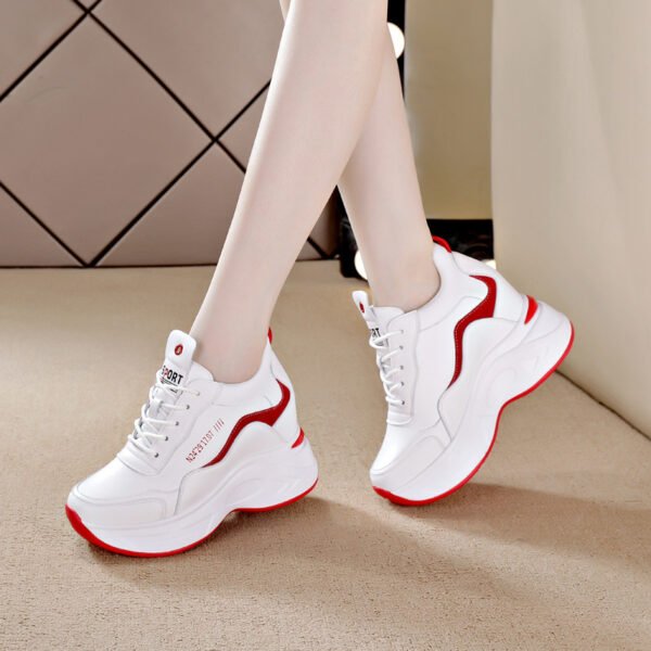 Women Leather Platform Sneakers Spring Trainers White Shoes High Heels Wedge Outdoor Sport Shoes Breathable Casual Shoes New - Image 4