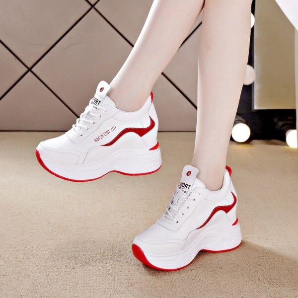 Women Leather Platform Sneakers Spring Trainers White Shoes High Heels Wedge Outdoor Sport Shoes Breathable Casual Shoes New