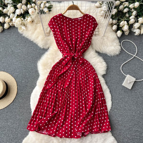 Summer Gentle Style French Retro Polka Dot Dress Sleeveless Lace Up Slim Waist Thin Vestido Sweet Pleated Femme Robe - Image 9