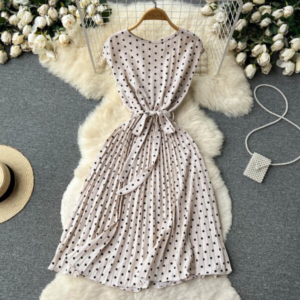 Summer Gentle Style French Retro Polka Dot Dress Sleeveless Lace Up Slim Waist Thin Vestido Sweet Pleated Femme Robe - Image 6