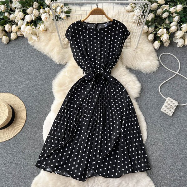 Summer Gentle Style French Retro Polka Dot Dress Sleeveless Lace Up Slim Waist Thin Vestido Sweet Pleated Femme Robe - Image 8