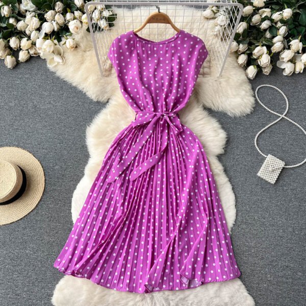 Summer Gentle Style French Retro Polka Dot Dress Sleeveless Lace Up Slim Waist Thin Vestido Sweet Pleated Femme Robe - Image 7