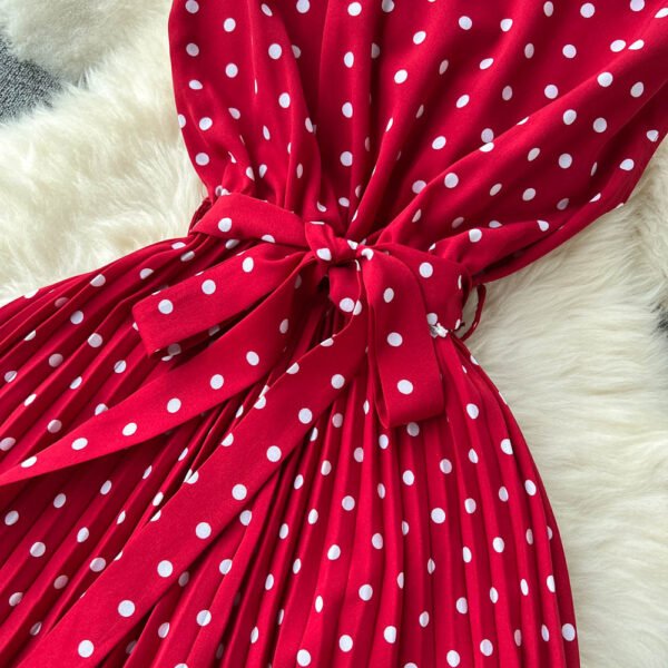 Summer Gentle Style French Retro Polka Dot Dress Sleeveless Lace Up Slim Waist Thin Vestido Sweet Pleated Femme Robe - Image 11