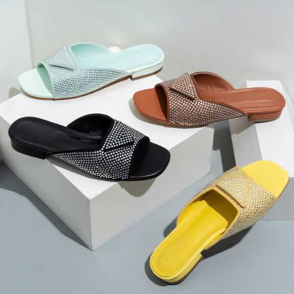Women Slippers Low Heels New In Gladiator Casual Rhinestones Flip Flops Slides Outside Fashion Luxury Modern Female Shoes