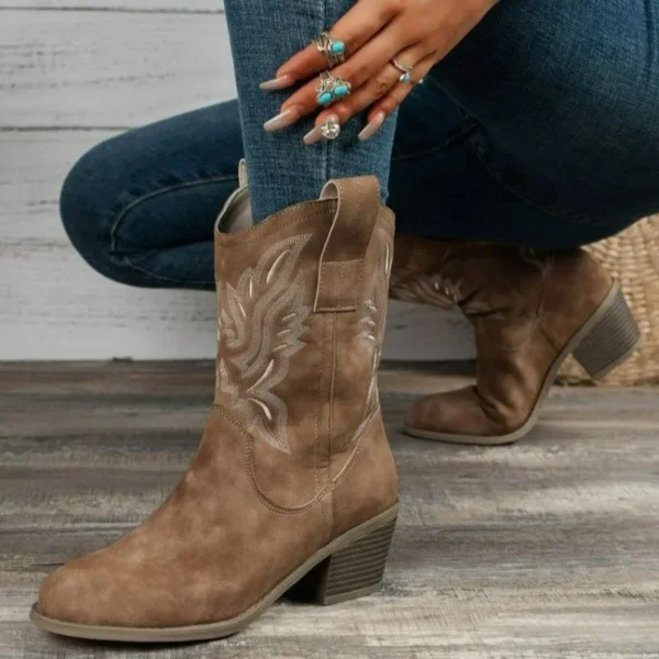 Classic Western Boots for Woman Cow Suede Pointed toe Wedges Heel Ankle Boots Simple Comfortable Cowboy Boots Female - Image 2