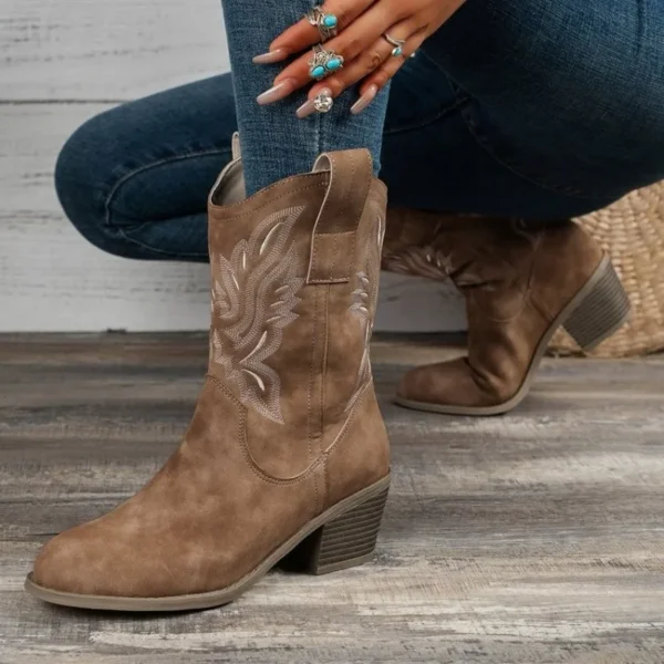 Classic Western Boots for Woman Cow Suede Pointed toe Wedges Heel Ankle Boots Simple Comfortable Cowboy Boots Female - Image 3