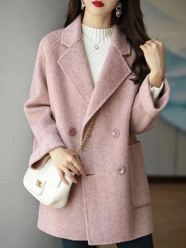 Fashion Autumn and Winter New Product Women's Coat Warm Polo Collar Woolen Medium Length Pattern Thickened Coat Wool - Image 4