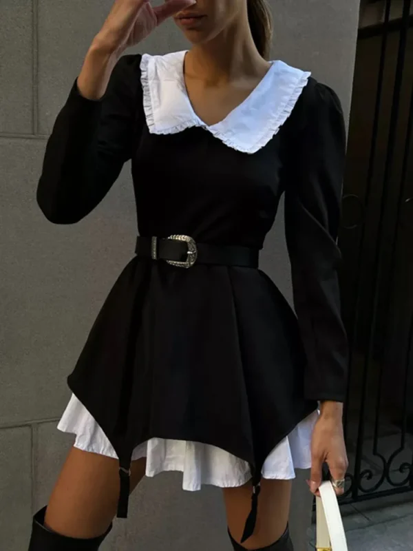 French style Autumn Long Sleeve Doll Collar Dress Lovely Black Casual Office Lady A line Dress Elegant Slim Women's Dresses