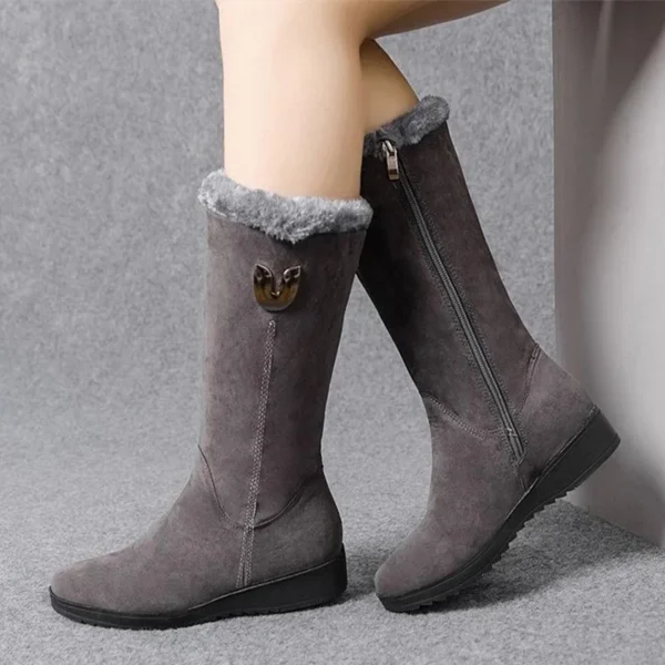 High Boots Women Warm Plush Suede Ladies Long Boots Comfortable Winter Female Wedge Cotton Shoes Mid-calf Fur Zapatos Mujer - Image 2