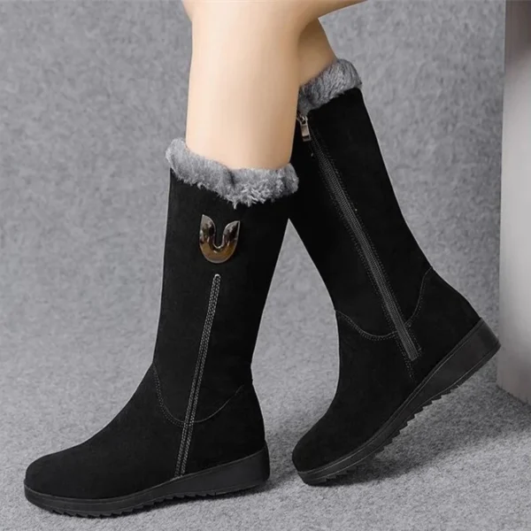 High Boots Women Warm Plush Suede Ladies Long Boots Comfortable Winter Female Wedge Cotton Shoes Mid-calf Fur Zapatos Mujer - Image 3