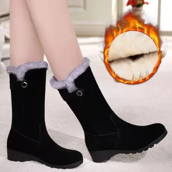 High Boots Women Warm Plush Suede Ladies Long Boots Comfortable Winter Female Wedge Cotton Shoes Mid-calf Fur Zapatos Mujer - Image 4