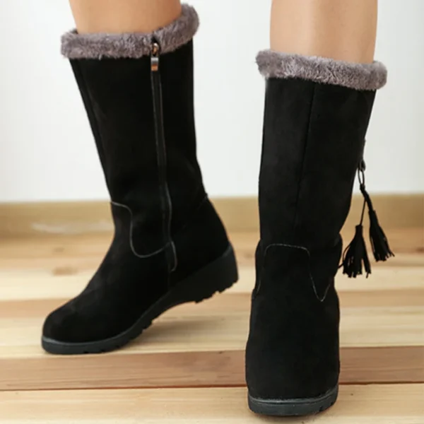 High Boots Women Warm Plush Suede Ladies Long Boots Comfortable Winter Female Wedge Cotton Shoes Mid-calf Fur Zapatos Mujer - Image 5