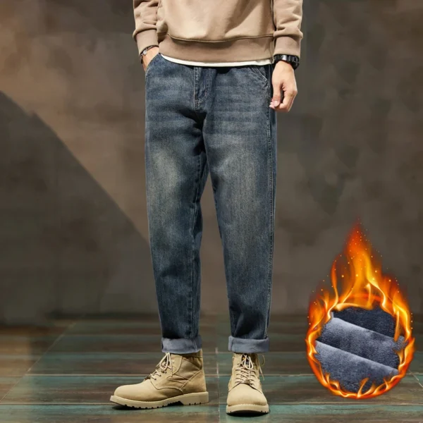 Warm Jeans For Men Baggy Pants Blue Harem Pants Thicken Denim Trousers Fleece Loose Fit Winter Jeans Men Oversized 42 - Image 2