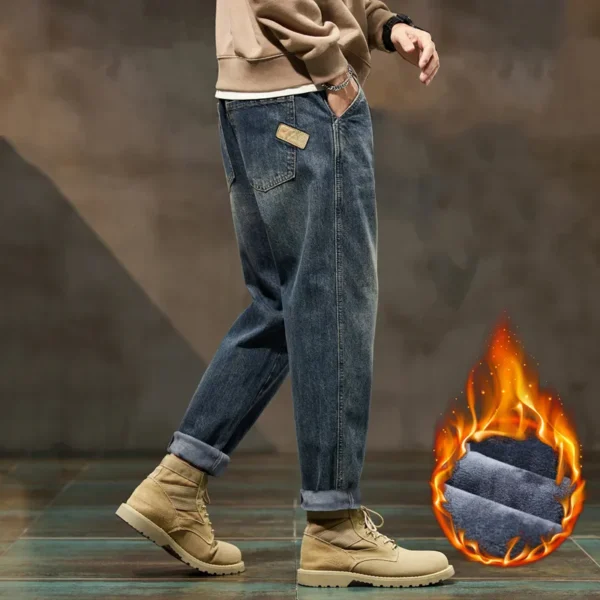 Warm Jeans For Men Baggy Pants Blue Harem Pants Thicken Denim Trousers Fleece Loose Fit Winter Jeans Men Oversized 42