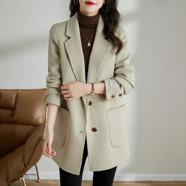 Fashion Autumn and Winter Elegant Temperament Fashion Slim Chic Formal Office Double-sided Cashmere Tweed Female Jacket - Image 4