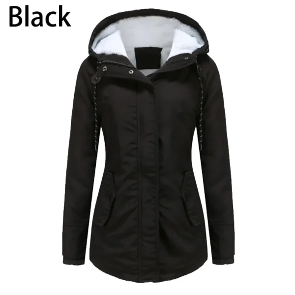 Women's Winter Coat Warm Solid Plush Thickened Long Jacket Outdoor Hiking Hooded Casual Windproof Parka Coat Overcoat - Image 2