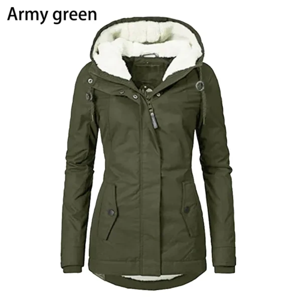 Women's Winter Coat Warm Solid Plush Thickened Long Jacket Outdoor Hiking Hooded Casual Windproof Parka Coat Overcoat - Image 3