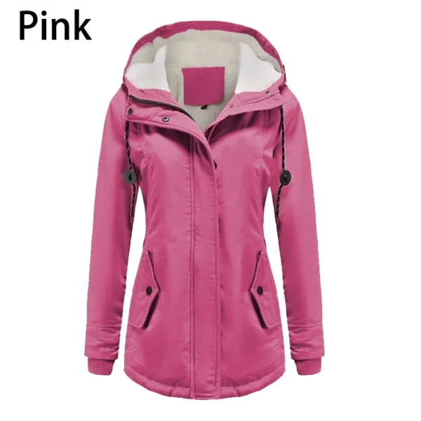 Women's Winter Coat Warm Solid Plush Thickened Long Jacket Outdoor Hiking Hooded Casual Windproof Parka Coat Overcoat - Image 4