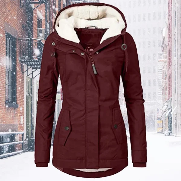 Women's Winter Coat Warm Solid Plush Thickened Long Jacket Outdoor Hiking Hooded Casual Windproof Parka Coat Overcoat