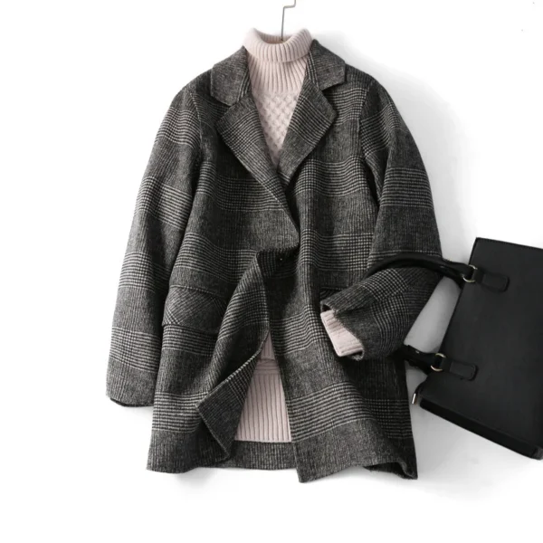 Wool Coat Women High-quality Winter Coats for Women Hand Made Outwear Woman Plaid Jacket Thicken Reversible Wool Coat - Image 2