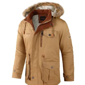 Men's Fleece-lined Jacket Mid-length Casual Warm Cotton-padded Jacket Multi-pocket Lamb Wool Four Seasons Outdoor Men's Wear