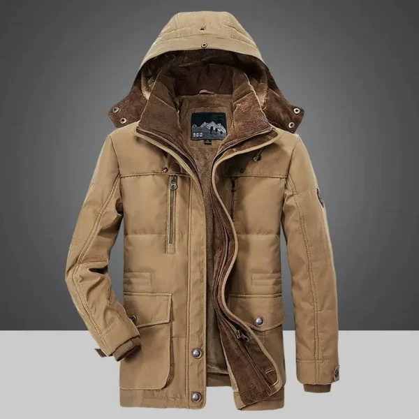 Men's Winter Jacket  Parka Outdoor Plus Velvet Thick Warm Multi Pocket Jackets Solid Parkas Male Coat Large Size Clothing - Image 2