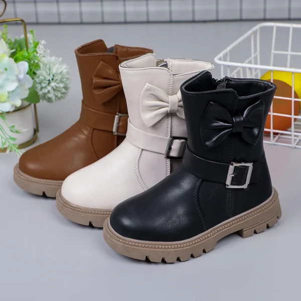 Girls Boots Bow Kids Fashion Buckle Cool Solid Color Toddler Girls Shoes Children Casual Boots Versatile Spring New Simple - Image 2