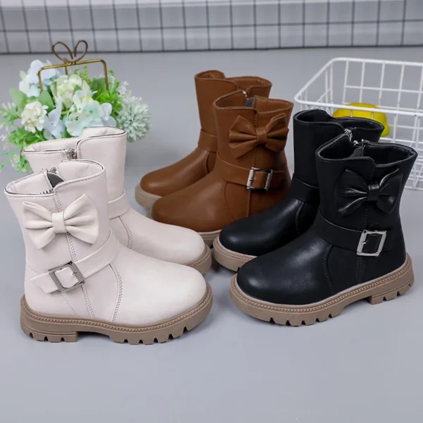 Girls Boots Bow Kids Fashion Buckle Cool Solid Color Toddler Girls Shoes Children Casual Boots Versatile Spring New Simple - Image 3