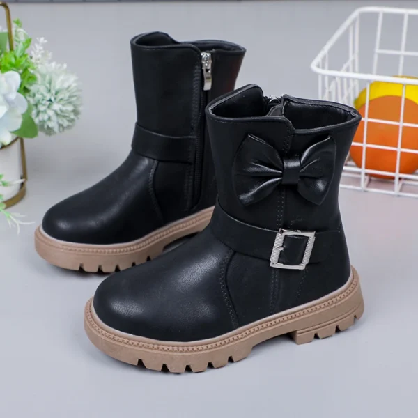 Girls Boots Bow Kids Fashion Buckle Cool Solid Color Toddler Girls Shoes Children Casual Boots Versatile Spring New Simple - Image 4