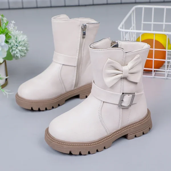 Girls Boots Bow Kids Fashion Buckle Cool Solid Color Toddler Girls Shoes Children Casual Boots Versatile Spring New Simple