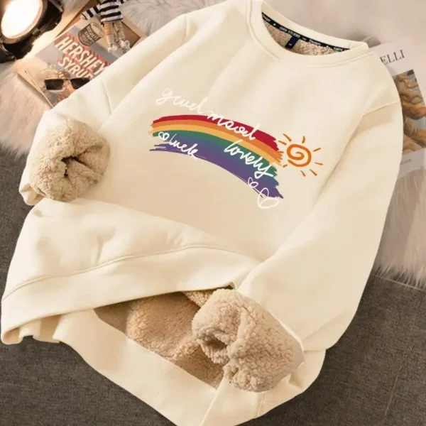 Autumn Winter Women Casual Loose Sweatshirts Lambswool Thicken Thermal Sweatshirts Women Printed Cute Fleece Warm Hoodies - Image 5