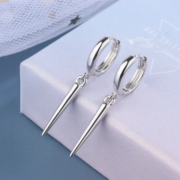 100% Real Pure 925 Sterling Silver Unisex Punk Rock Personality Spike Rivet Taper Hoop Earrings Rock Party Jewelry - Image 6