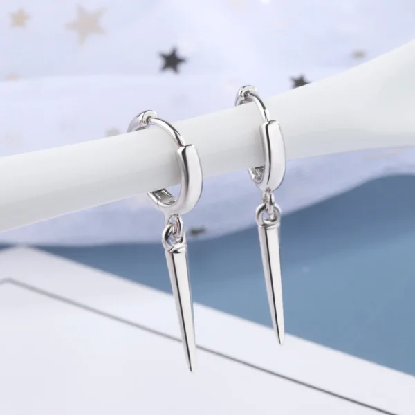 100% Real Pure 925 Sterling Silver Unisex Punk Rock Personality Spike Rivet Taper Hoop Earrings Rock Party Jewelry - Image 3