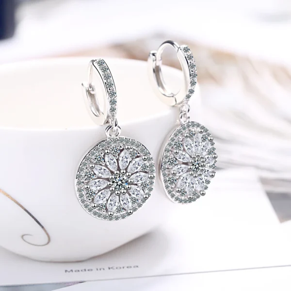 Authentic 100% Real 100% 925 Sterling Silver fine Jewelry Dreamcatcher dangle Tassel Earrings with white CZ Women's GTLE2403 - Image 3